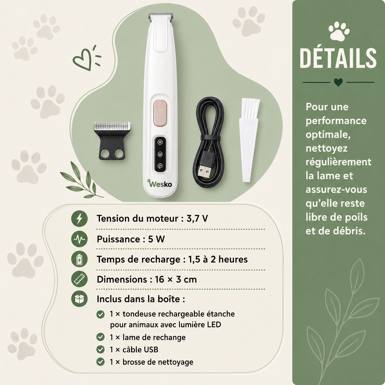 Tondeuse de toilettage pour chat