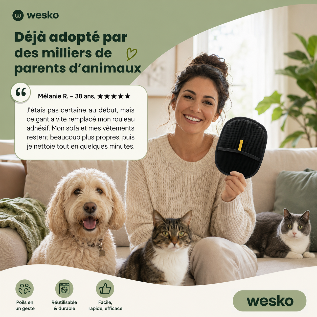 Wesko™ – Gant Anti-Poils Réutilisable & Écologique