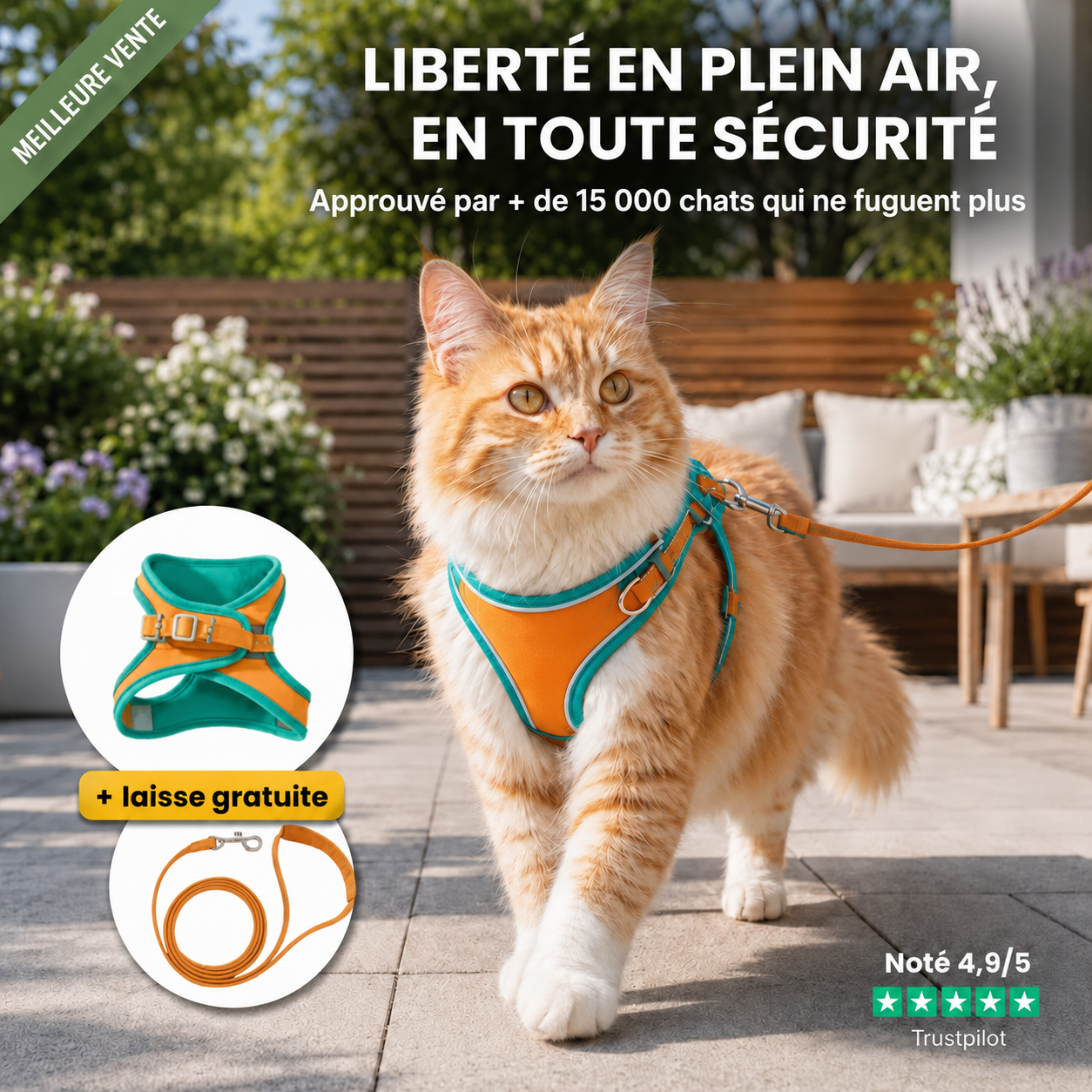 Harnais Anti-Fugue pour Chat + Laisse